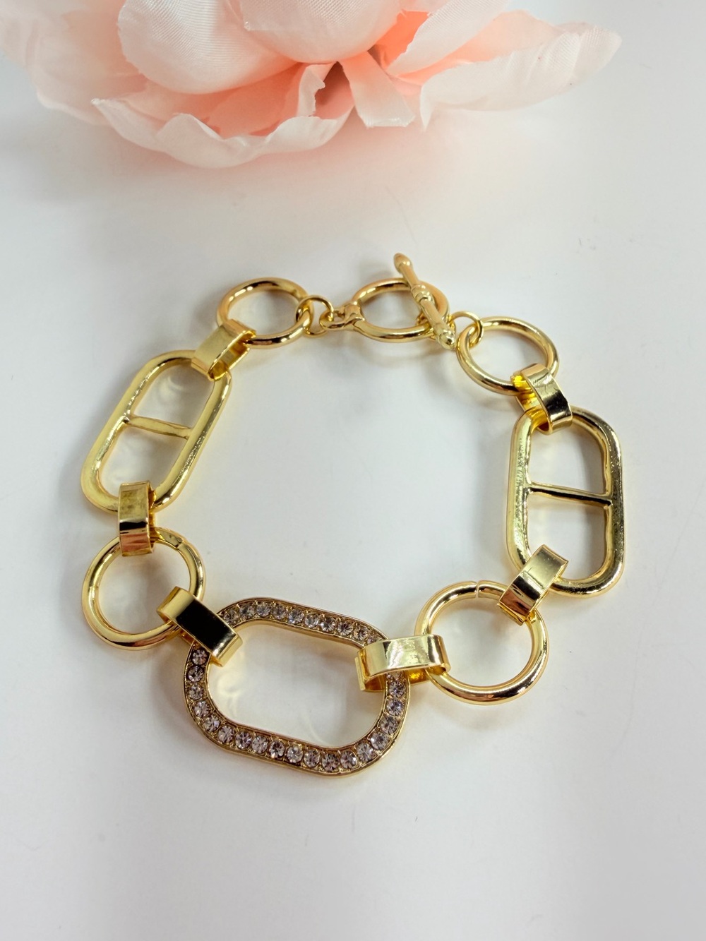 Gold Link Crystal Accent Bracelet - Women Jewelry